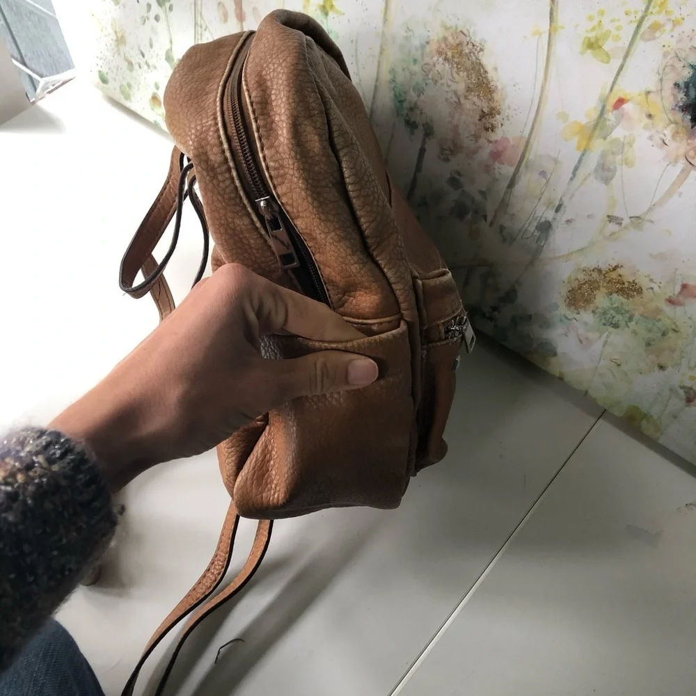 Beautiful Soft girl Vegan Studded Leather Backpack in Tan 9 by 10 inches